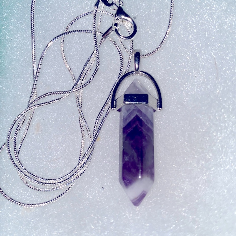 Boho hippie Sterling Silver Amethyst Swirl 24” necklace
